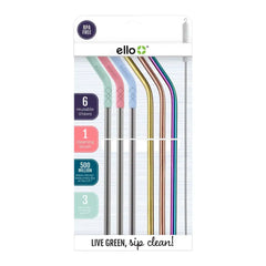 Stainless/Silicone Reusable Straws - Set of 6 (Mixed)